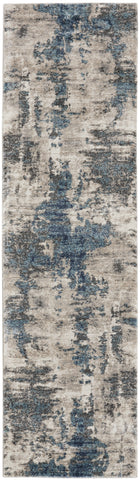 8' Blue Abstract Power Loom Runner Rug