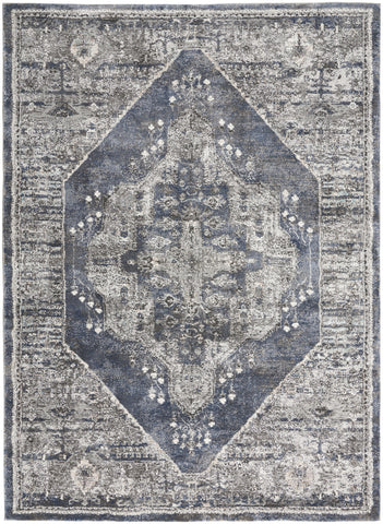 4' X 6' Blue Floral Power Loom Distressed Area Rug