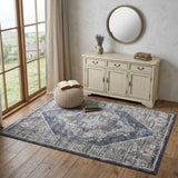 4' X 6' Blue Floral Power Loom Distressed Area Rug