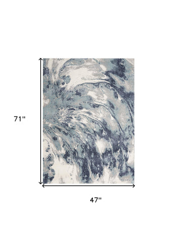 4' X 6' Blue Abstract Power Loom Area Rug