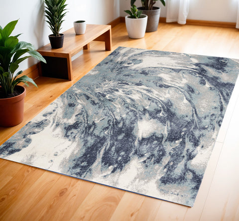 4' X 6' Blue Abstract Power Loom Area Rug