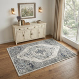 4' X 6' Gray Floral Power Loom Distressed Area Rug