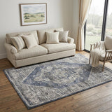 5' X 7' Blue Floral Power Loom Distressed Area Rug