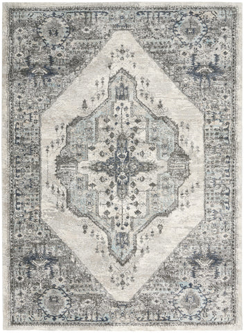 5' X 7' Gray Floral Power Loom Distressed Area Rug