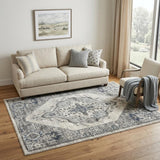 5' X 7' Gray Floral Power Loom Distressed Area Rug