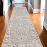 10' Blue Floral Power Loom Distressed Runner Rug