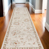 10' Ivory Floral Power Loom Distressed Runner Rug