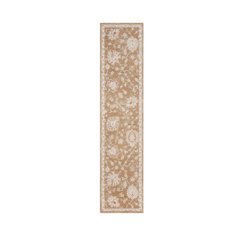 10' Brown Floral Power Loom Distressed Runner Rug