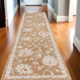 10' Brown Floral Power Loom Distressed Runner Rug