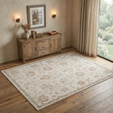 4' X 6' Ivory Floral Power Loom Distressed Area Rug