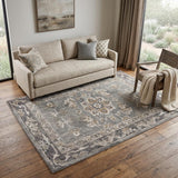 5' X 8' Blue Floral Power Loom Distressed Area Rug