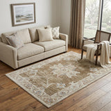 5' X 8' Brown Floral Power Loom Distressed Area Rug