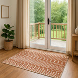 6' Copper And Ivory Geometric Runner Rug