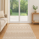 6' Taupe And Ivory Geometric Runner Rug