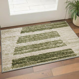 3' X 5' Green Geometric Power Loom Area Rug