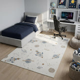 5' X 7' Ivory Spaceships Youthful Washable Area Rug