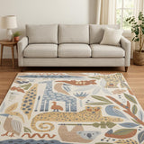 8' X 10' Ivory Animal Print Area Rug