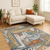 8' X 10' Ivory And Blue Animal Print Area Rug