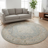 8' Gray Oriental Distressed Round Rug