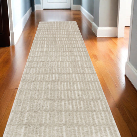 10' Ivory and Gray Geometric Runner Rug