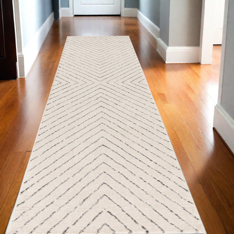 10' Ivory and Black Geometric Runner Rug