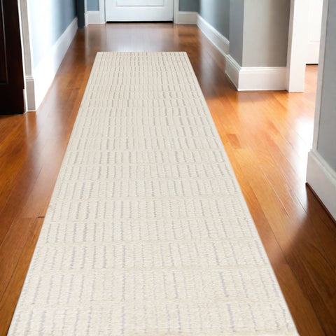 10' Ivory and Gray Geometric Runner Rug