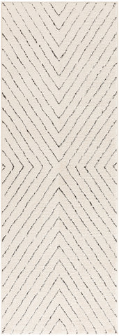 6' Ivory and Black Geometric Runner Rug