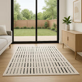 6' White Geometric Runner Rug