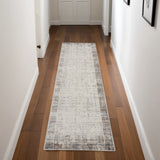 8' Ivory and Gray Abstract Runner Rug