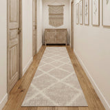 10' Beige Geometric Power Loom Runner Rug