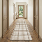 10' Ivory Plaid Power Loom Runner Rug