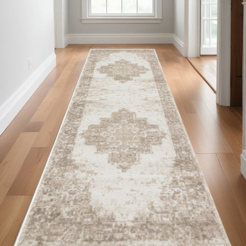 10' Ivory Floral Power Loom Runner Rug