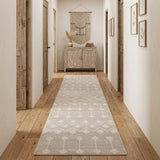 12' Beige Geometric Power Loom Runner Rug