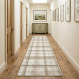 12' Ivory Plaid Power Loom Runner Rug