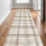 12' Ivory Plaid Power Loom Runner Rug