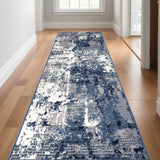 12' Blue Abstract Power Loom Runner Rug