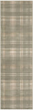 12' Olive Green and Ivory Plaid Runner Rug