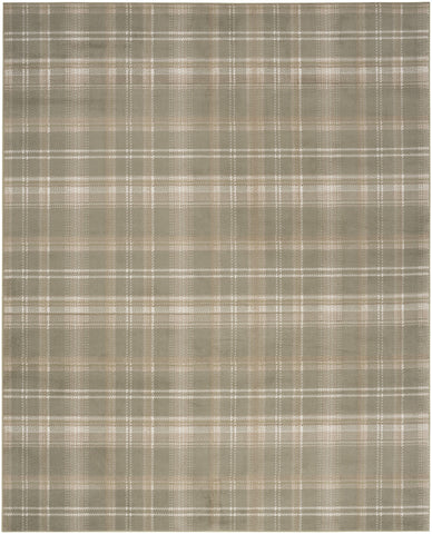 4' X 6' Olive Green and Ivory Plaid Area Rug