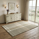 4' X 6' Olive Green and Ivory Plaid Area Rug