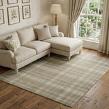 6' X 9' Olive Green and Ivory Plaid Area Rug