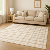 7' X 10' Ivory Plaid Area Rug