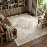 7' X 10' Ivory Floral Power Loom Area Rug