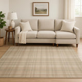 7' X 10' Tan Plaid Area Rug