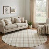 8' Ivory Plaid Power Loom Round Rug