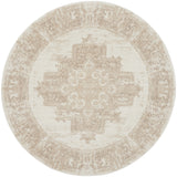 8' Ivory Floral Power Loom Round Rug