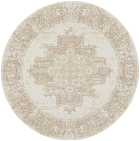 8' Ivory Floral Power Loom Round Rug