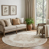 8' Ivory Floral Power Loom Round Rug
