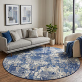 8' Blue Abstract Power Loom Round Rug
