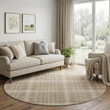 8' Taupe and Ivory Plaid Round Rug