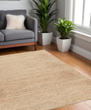 5' Beige Jute Hand Woven Square Rug
